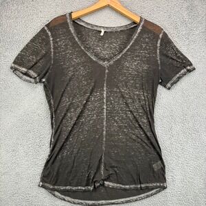 BKE Core Womens Medium Black Burnout V-Neck Short Sleeve T-Shirt Emo Grunge Y2k